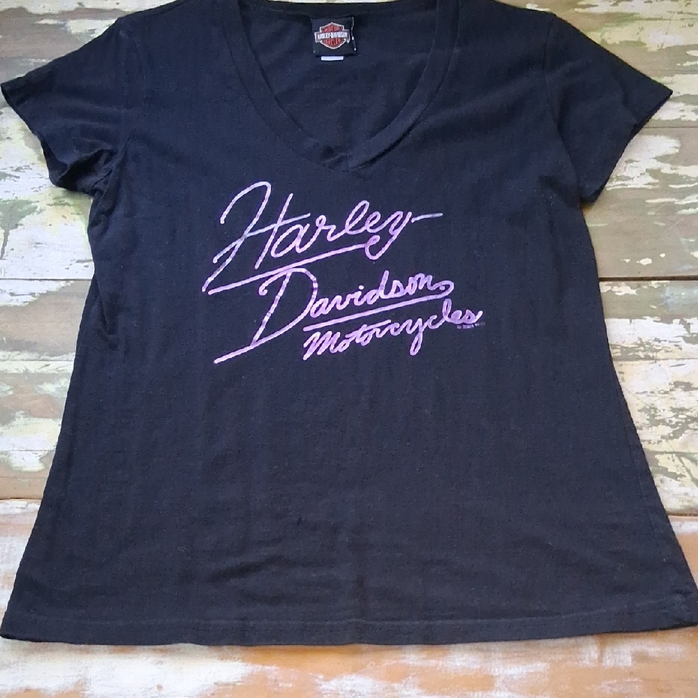 Harley-Davidson Black Tee with Purple Script Logo